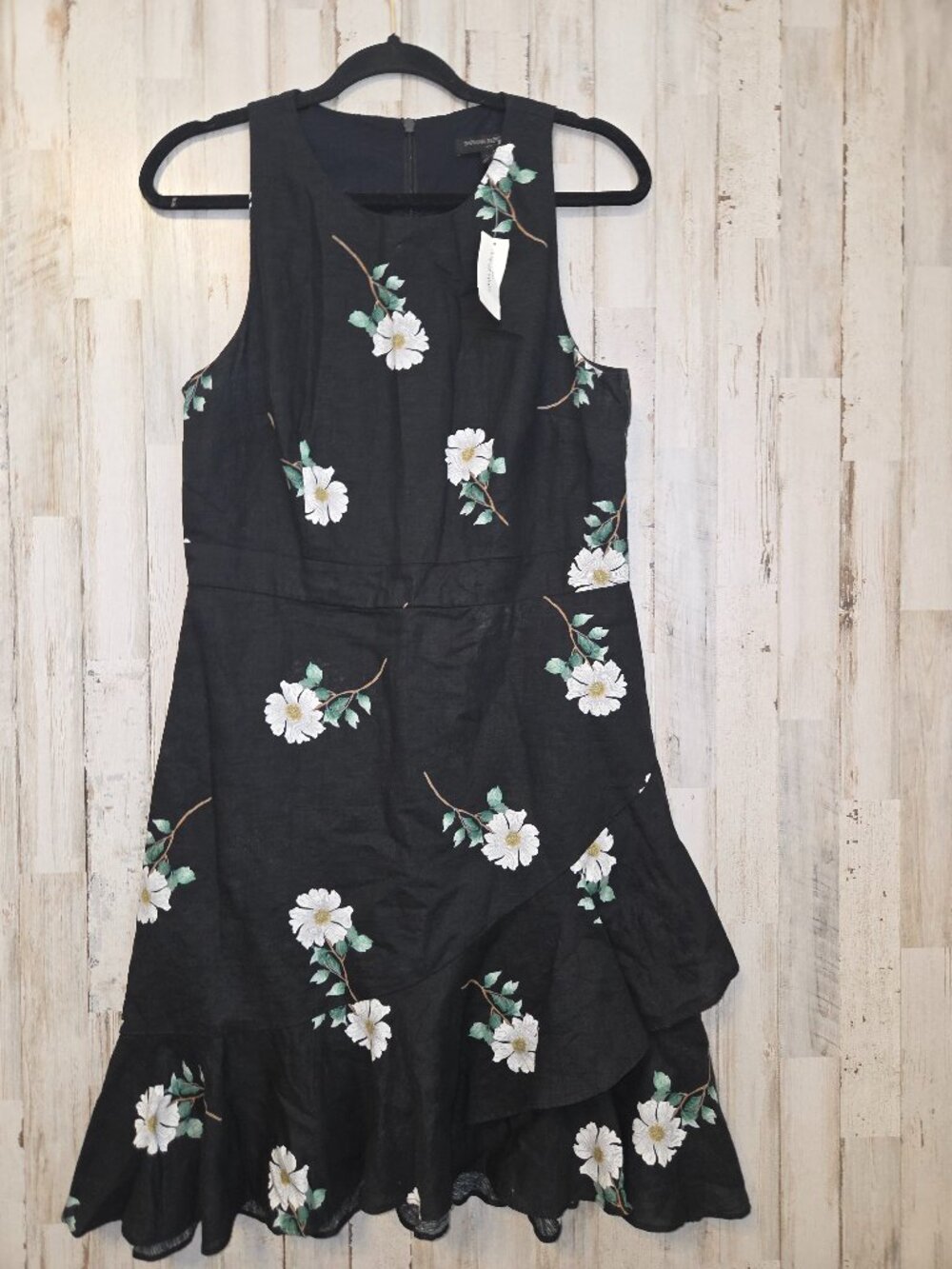 NWT Banana Republic size 8 Ruffle Fit Flare Dress Linen Cotton Floral Sleeveless